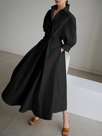 Nicole | Women Elegant Button Waist Shirt Midi Dress
