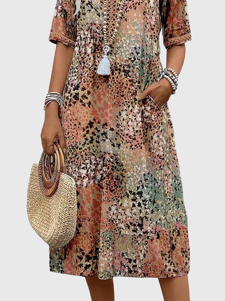 Joanna | Womens Printed V Neck Midi Dress