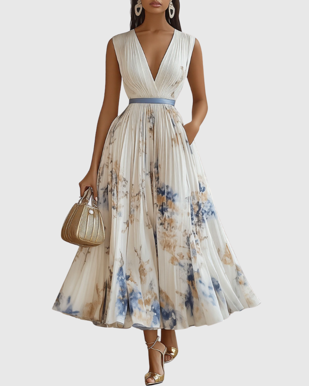 Faith | Womens Sleeveless Pleated Floral Midi Dress