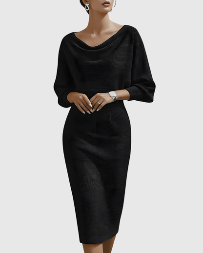Audrey | Womens Elegant Draped Knit Midi Dress
