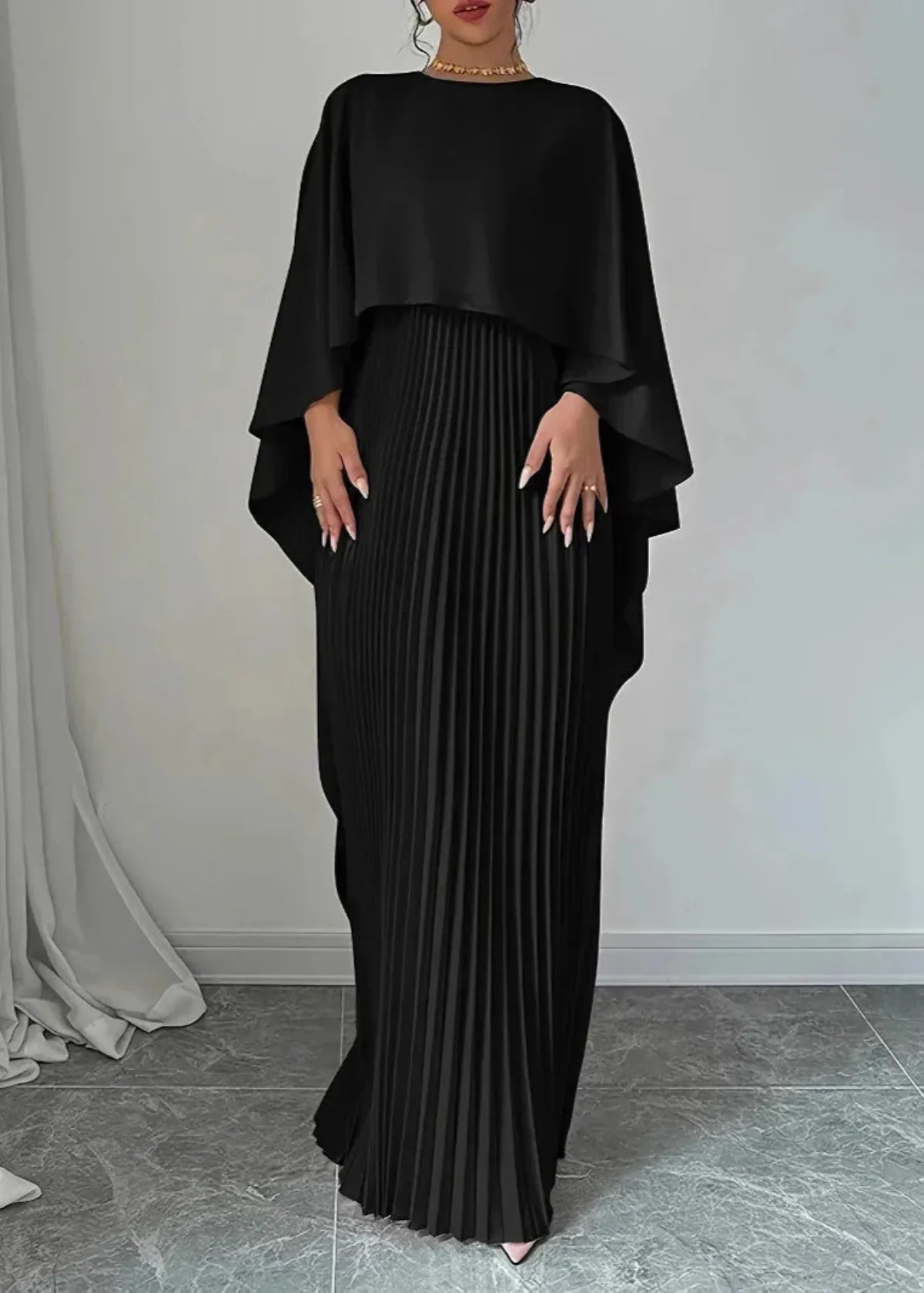 Alice  | Women’s Pleated Cape Overlay Maxi Dress