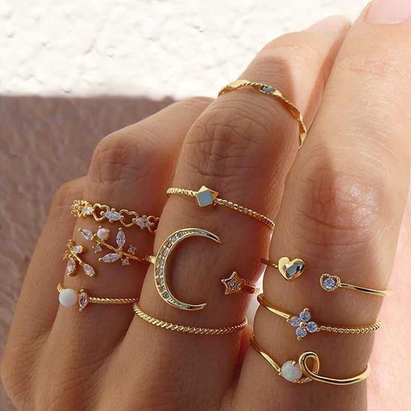 Bundle of 10 Boho Silver and Gold Rings