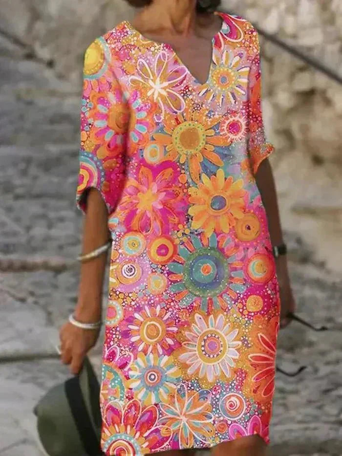 Daisy | Colorful Floral V-Neck Dress