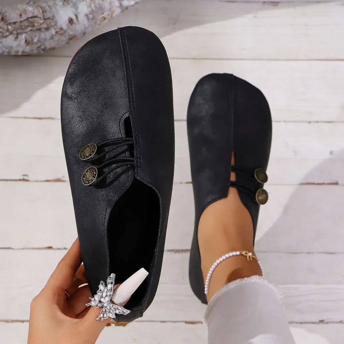 Sandra | Button Detail Slip-On Flats