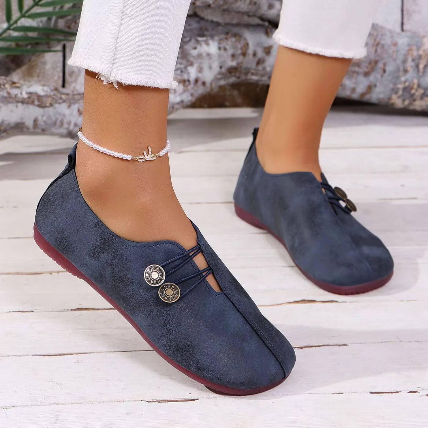 Sandra | Button Detail Slip-On Flats