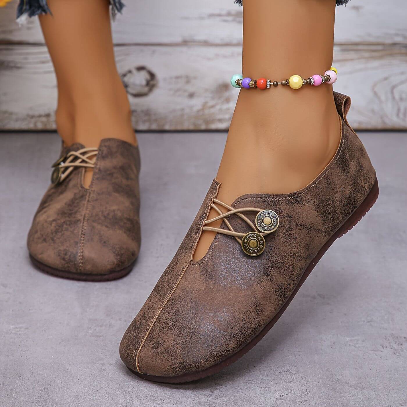 Sandra | Button Detail Slip-On Flats