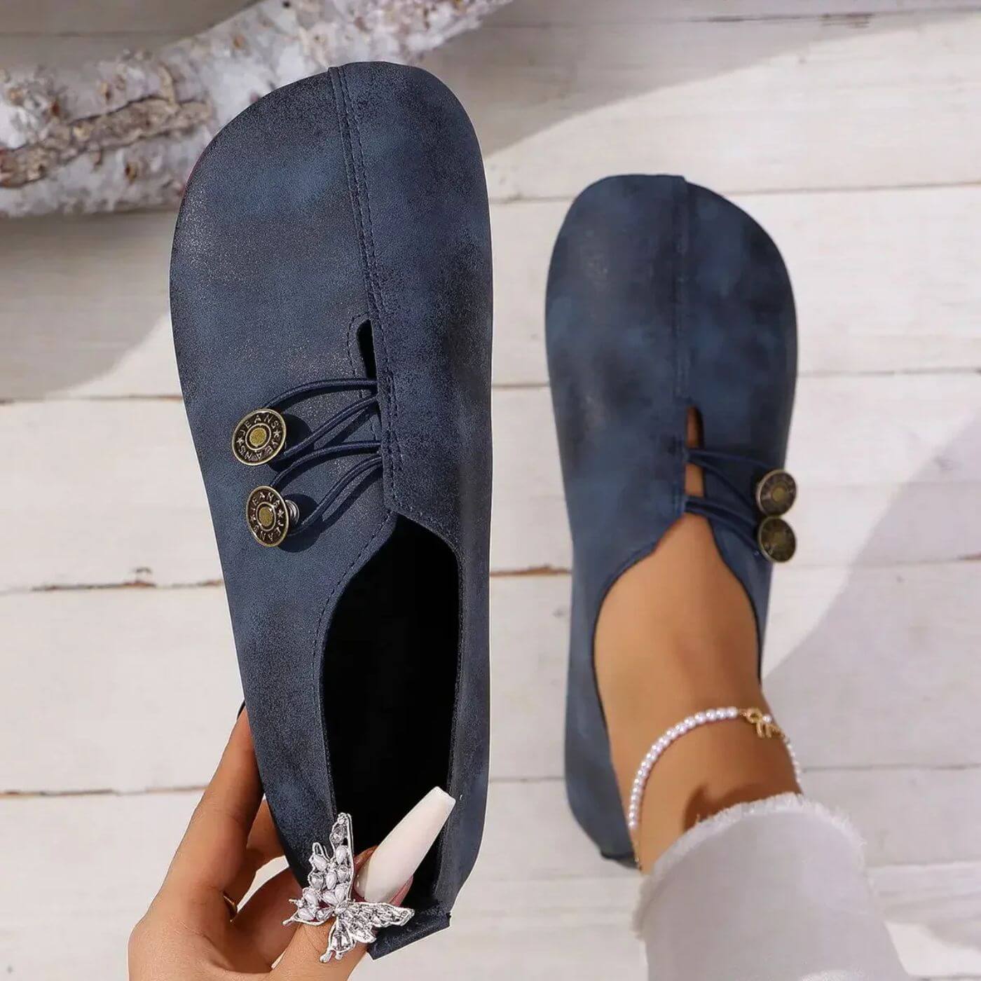 Sandra | Button Detail Slip-On Flats