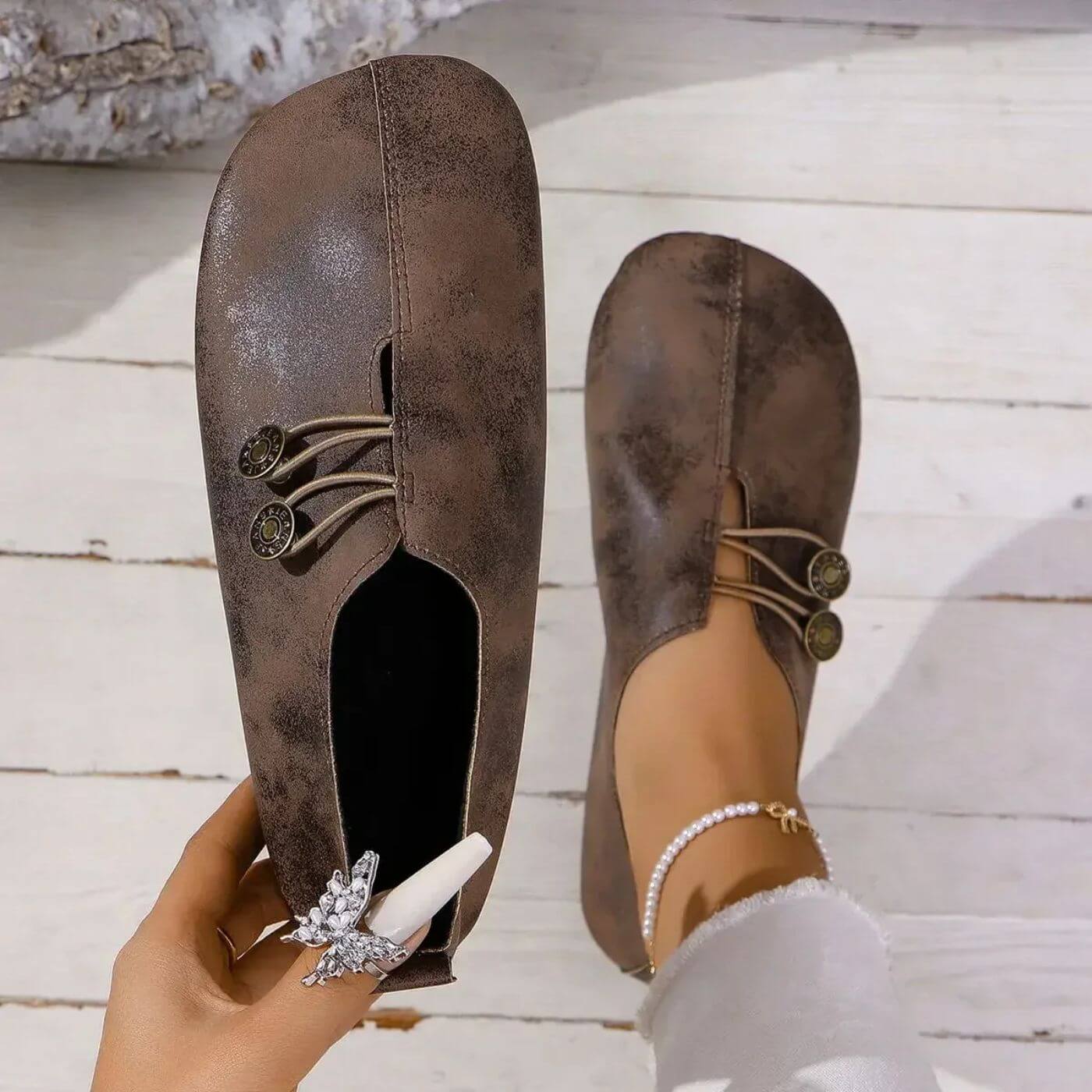 Sandra | Button Detail Slip-On Flats