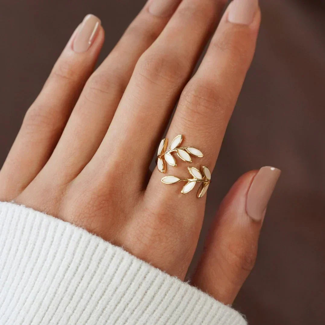 Radiant - Elegant White Opal Leaf Band
