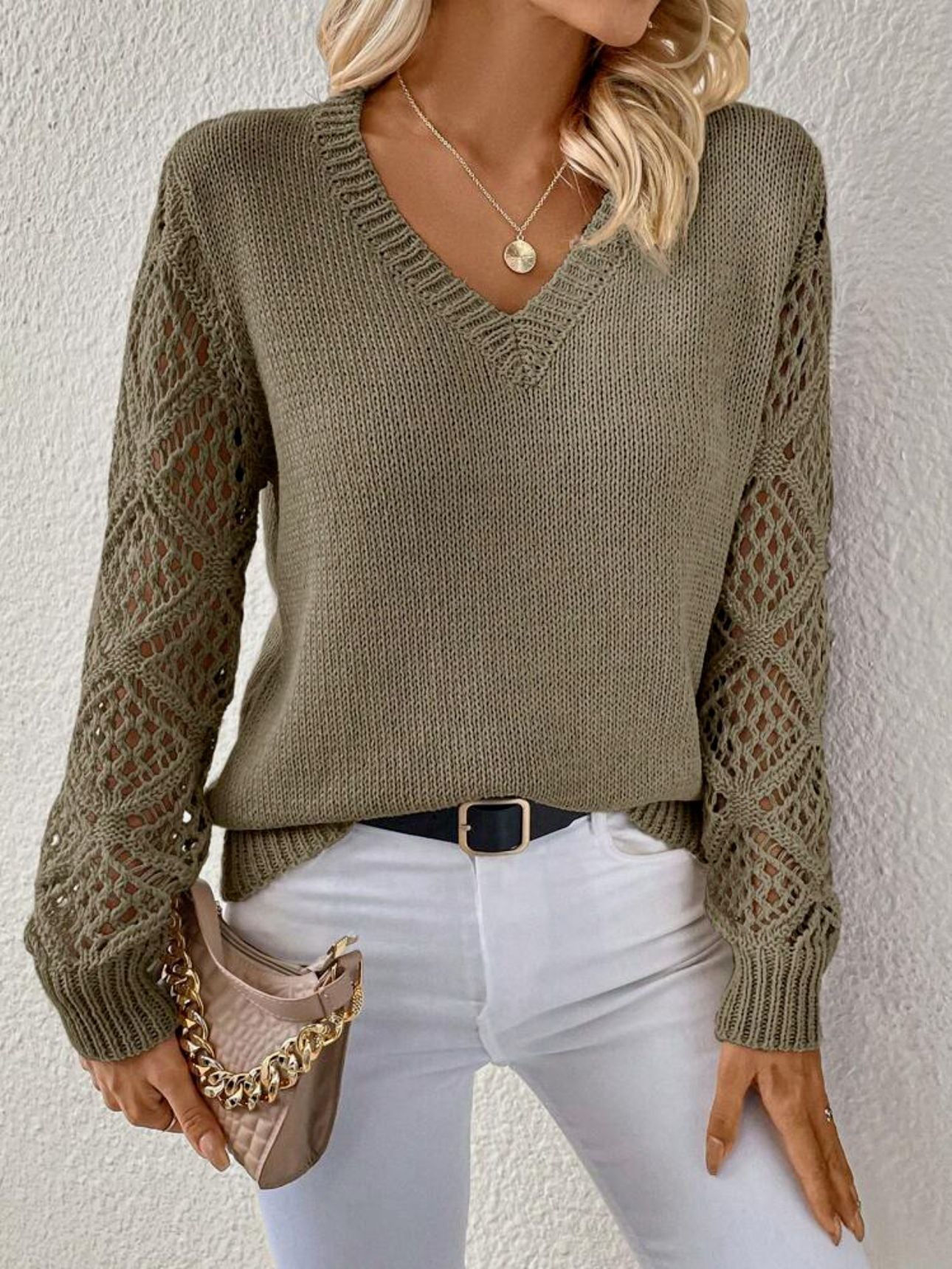 Amanda | Knit Lace Sleeve Top