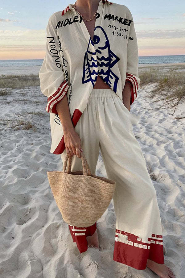 Rounelle™ | Camiseta completa con estampado de peces azules