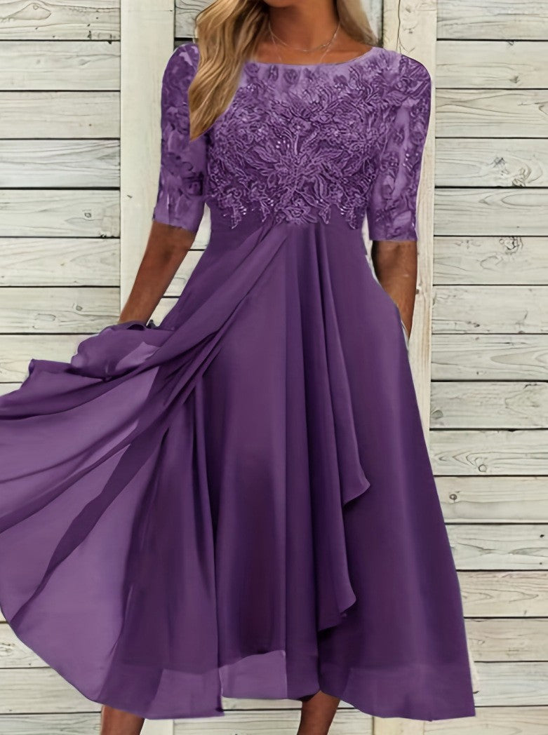 Rosa® | Vestido de Noche Cortado de Chifón y Encaje