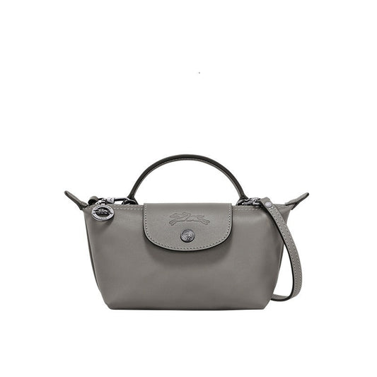 Mini Leather Longchamp Bag - Gray