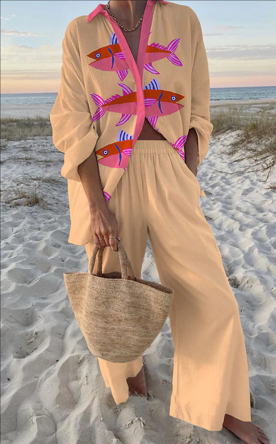 Evalisse™ | Conjunto de Lencería de Estampado de Peces Rosa