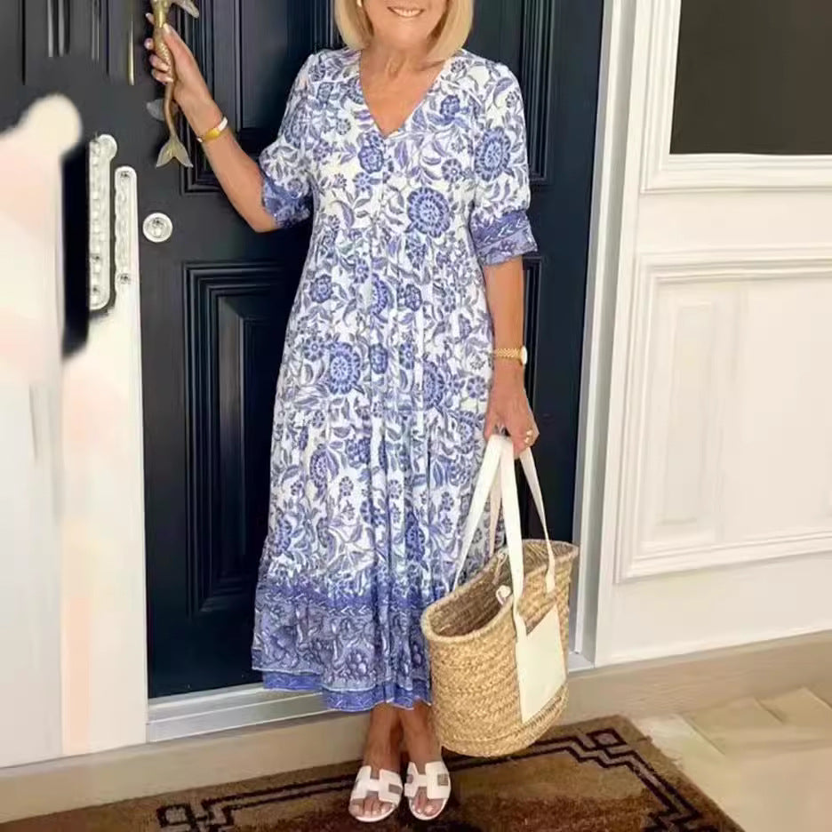 Raquel® | Vestido Maxi Floral de V-Cuello para Tallas Grandes