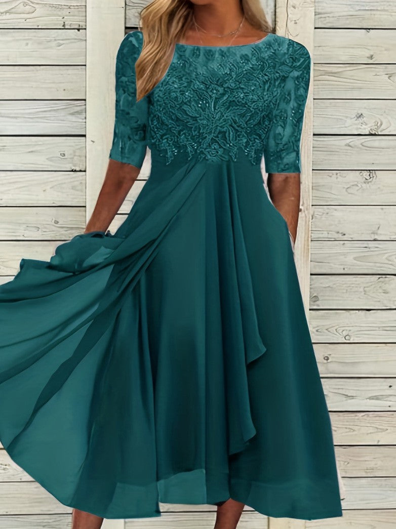Rosa® | Vestido de Noche Cortado de Chifón y Encaje
