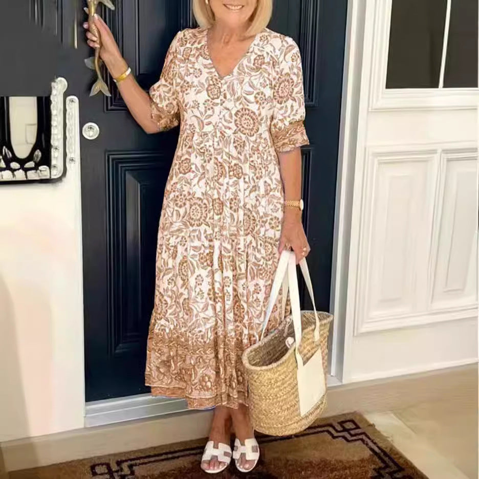 Raquel® | Vestido Maxi Floral de V-Cuello para Tallas Grandes