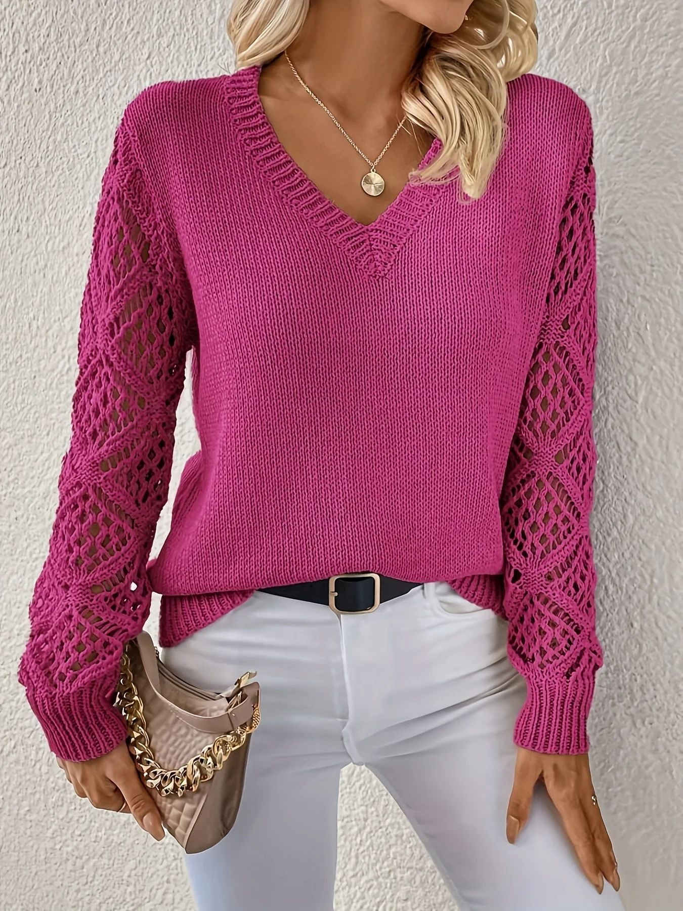 Amanda | Knit Lace Sleeve Top