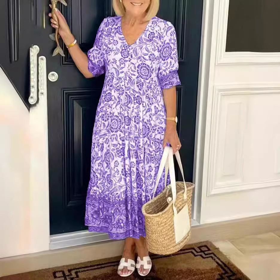 Raquel® | Vestido Maxi Floral de V-Cuello para Tallas Grandes