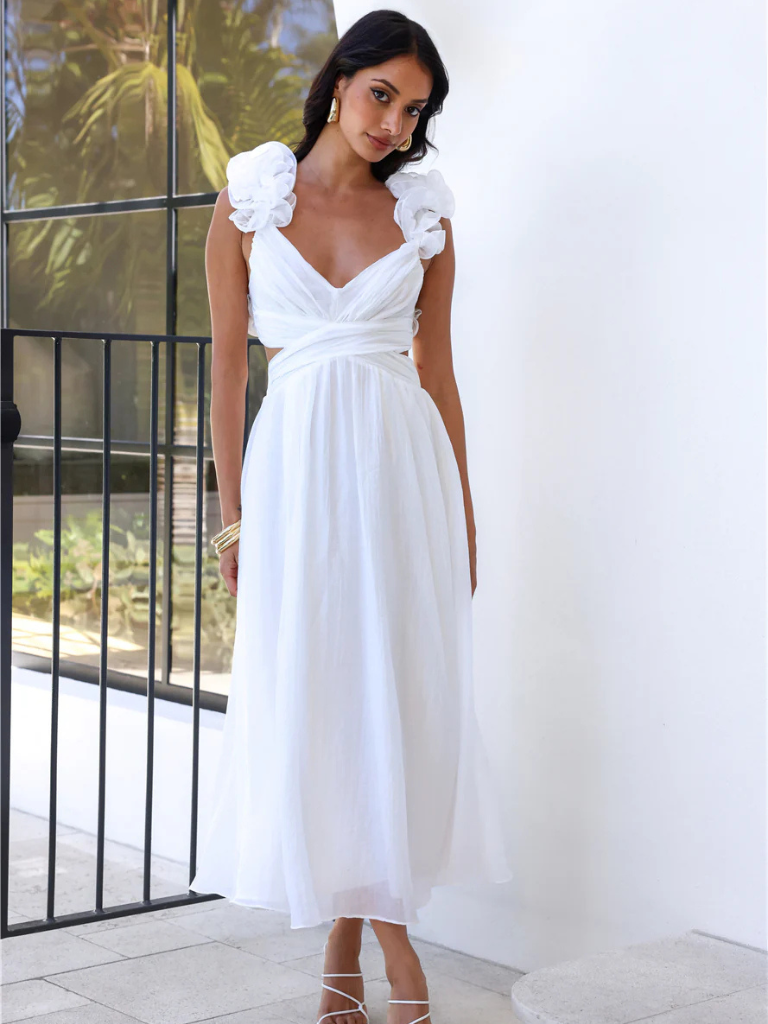 VESTIDO MIDI CON VOLANTES COLETTE