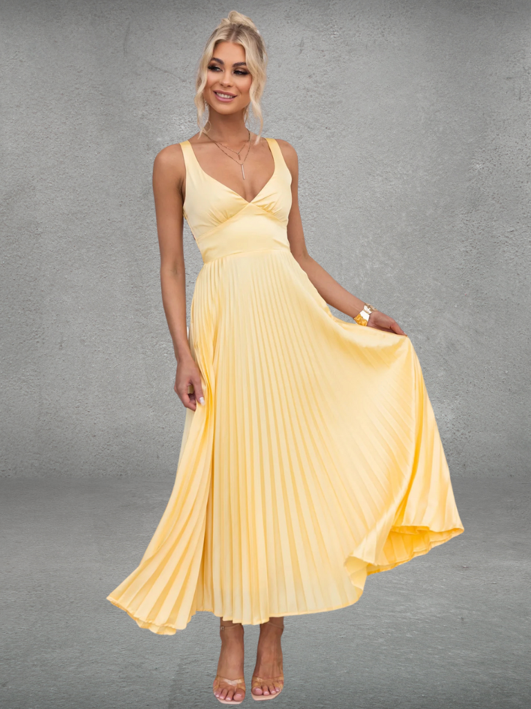 Chiara™ | Vestido Midi Plisado Amarillo
