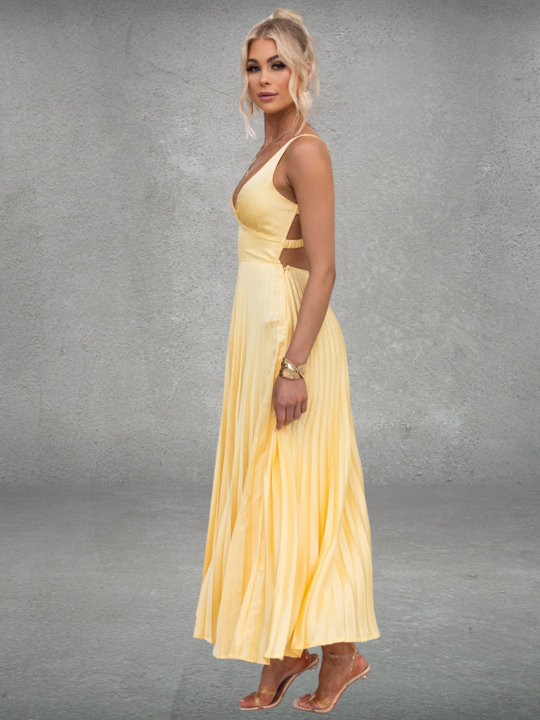 Chiara™ | Vestido Midi Plisado Amarillo