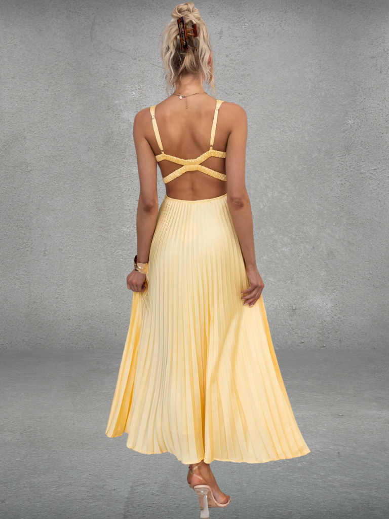 Chiara™ | Vestido Midi Plisado Amarillo