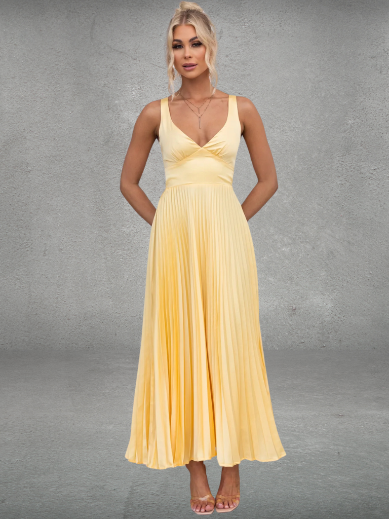 Chiara™ | Vestido Midi Plisado Amarillo