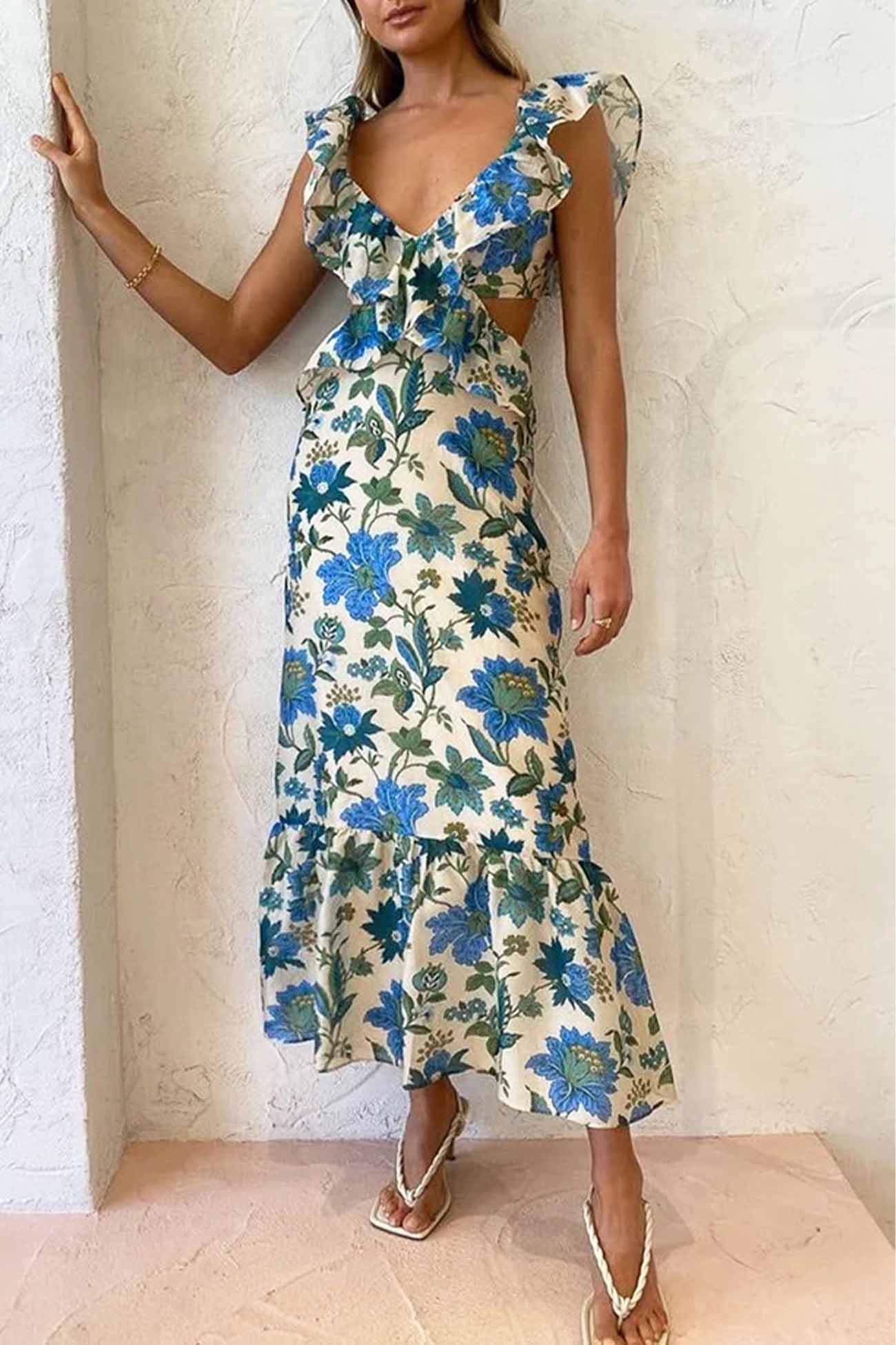 Caroline | Women Summer Sleeveless Maxi Dress with Ruffle Straps