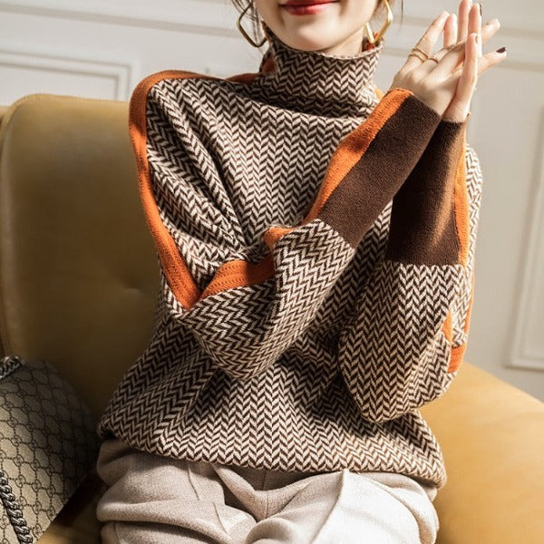 Carol | Contrast Stripe Turtleneck Sweater