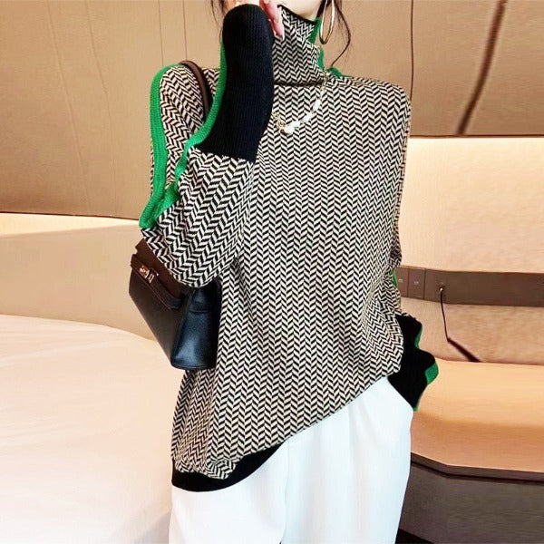Carol | Contrast Stripe Turtleneck Sweater