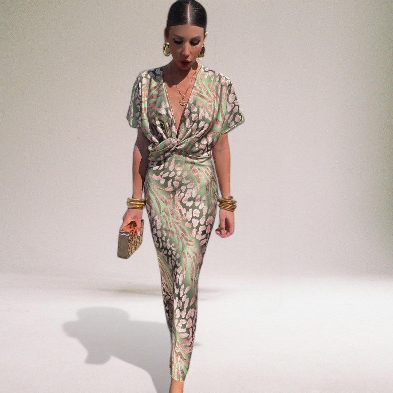 Ava | Women Summer Printed V-neck Twist Maxi Dress