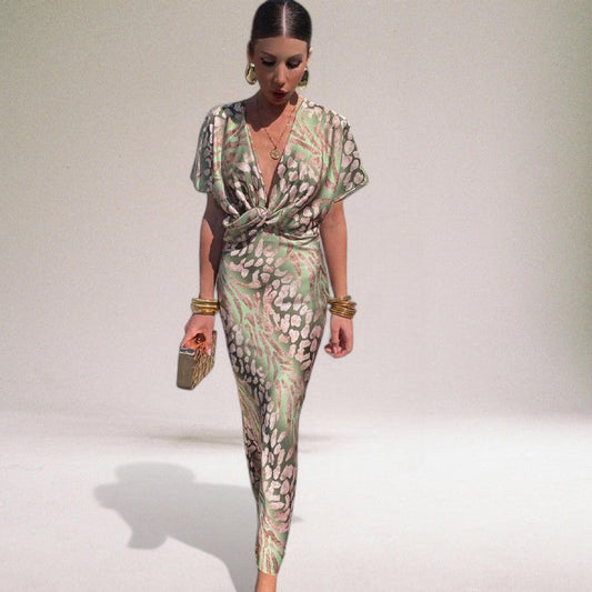 Ava | Women Summer Printed V-neck Twist Maxi Dress
