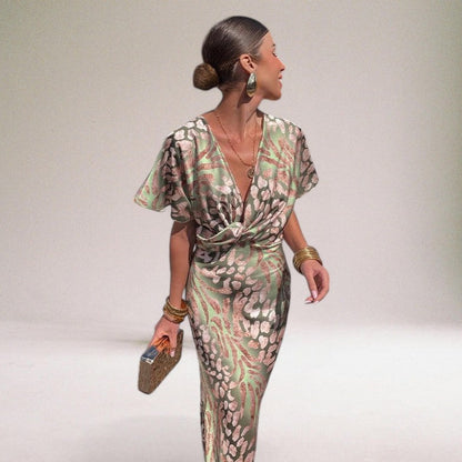 Ava | Women Summer Printed V-neck Twist Maxi Dress
