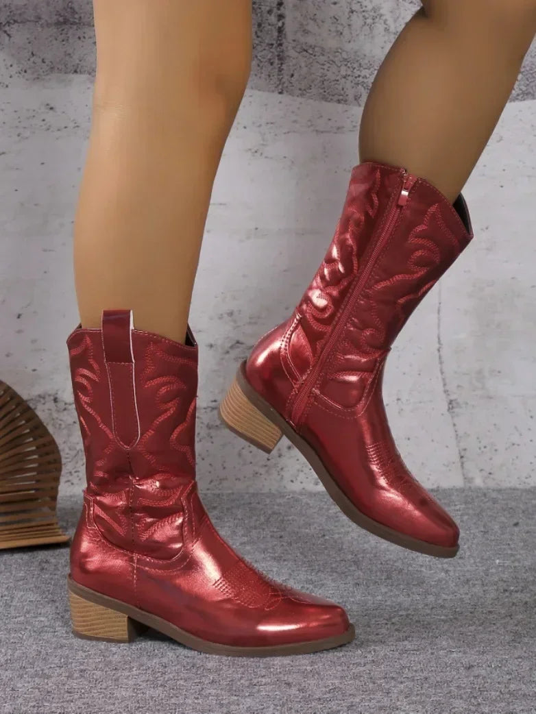 Joanna | Women's Knee-High Heeled Boots in Chic Material