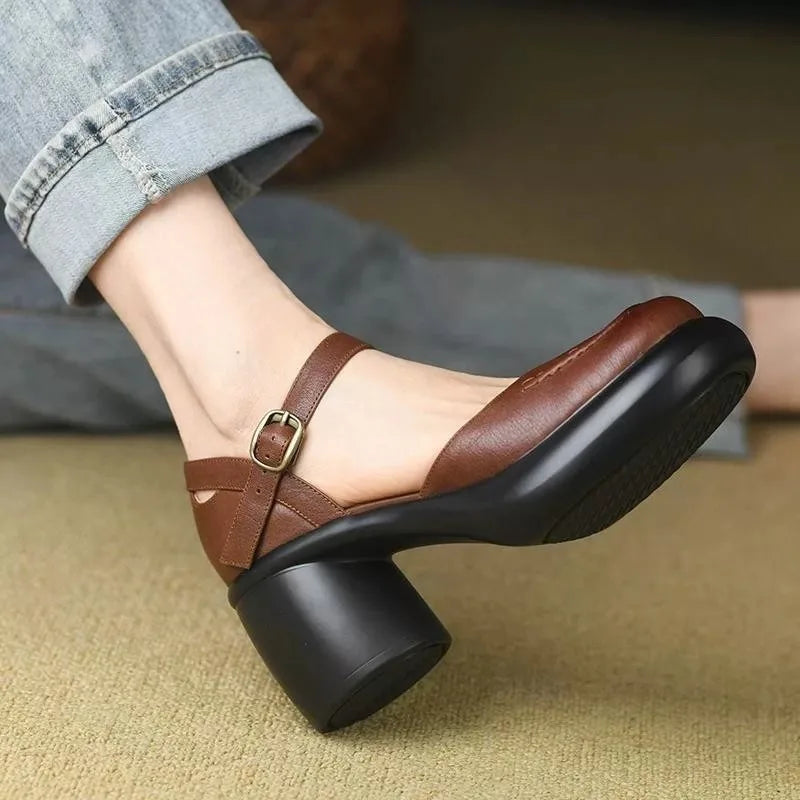 Nuria® | Zapatos Peeptoe Ortopédicos de Cuero Vegano