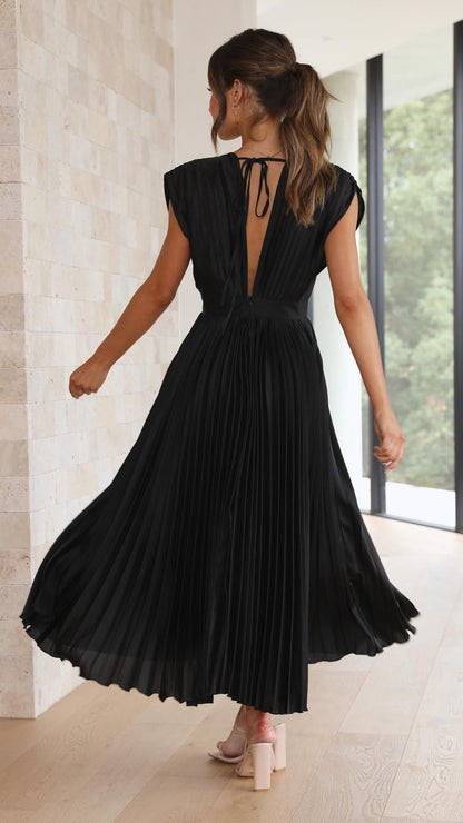 Olivia | Women Elegant Deep V Pleated Midi Dress