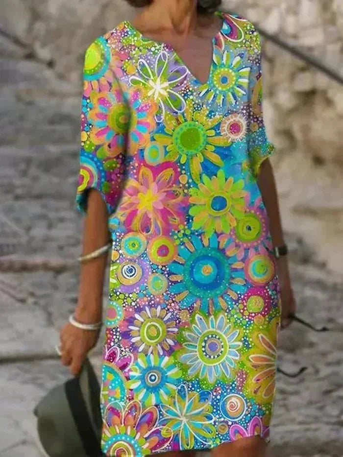 Daisy | Colorful Floral V-Neck Dress