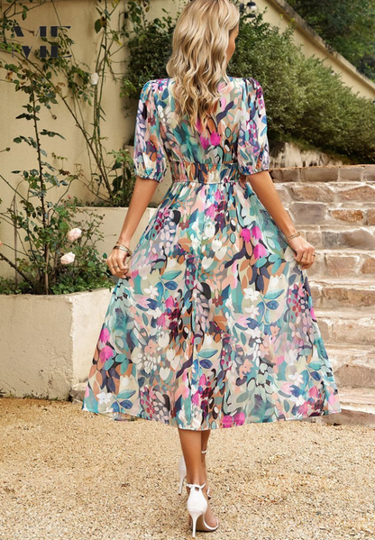 Paige | Women Colorful Floral V Neck Midi Dress
