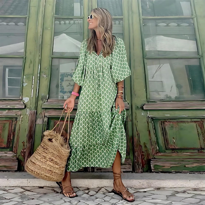 Alice | Women’s Printed V Neck Flowy Maxi Dress