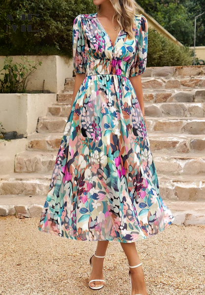 Paige | Women Colorful Floral V Neck Midi Dress