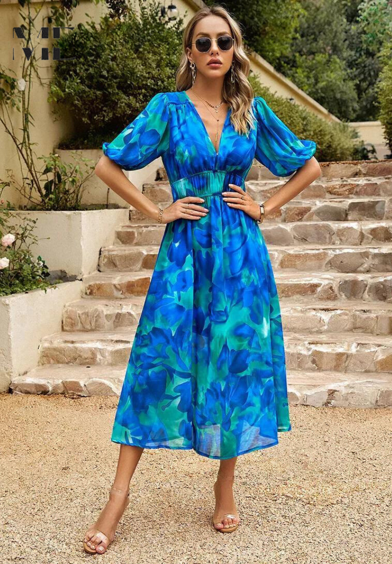 Paige | Women Colorful Floral V Neck Midi Dress