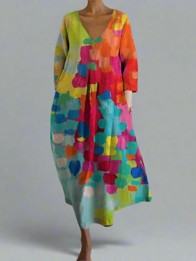 LETICIA - VESTIDO CON ESCOTE EN V COLORIDO