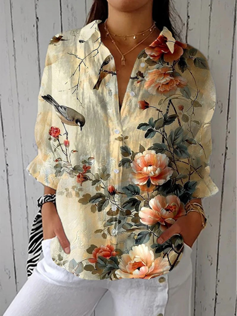 Estefanía® | Camiseta Casual de Lino con Estampado de Flores Vintage para Mujeres