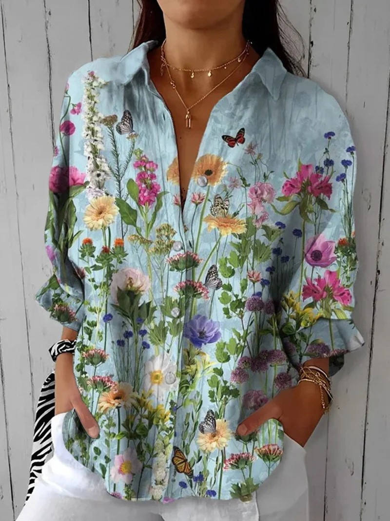 Gloria® | Camisa de Lino Casual con Estampado Floral Vintage para Mujeres