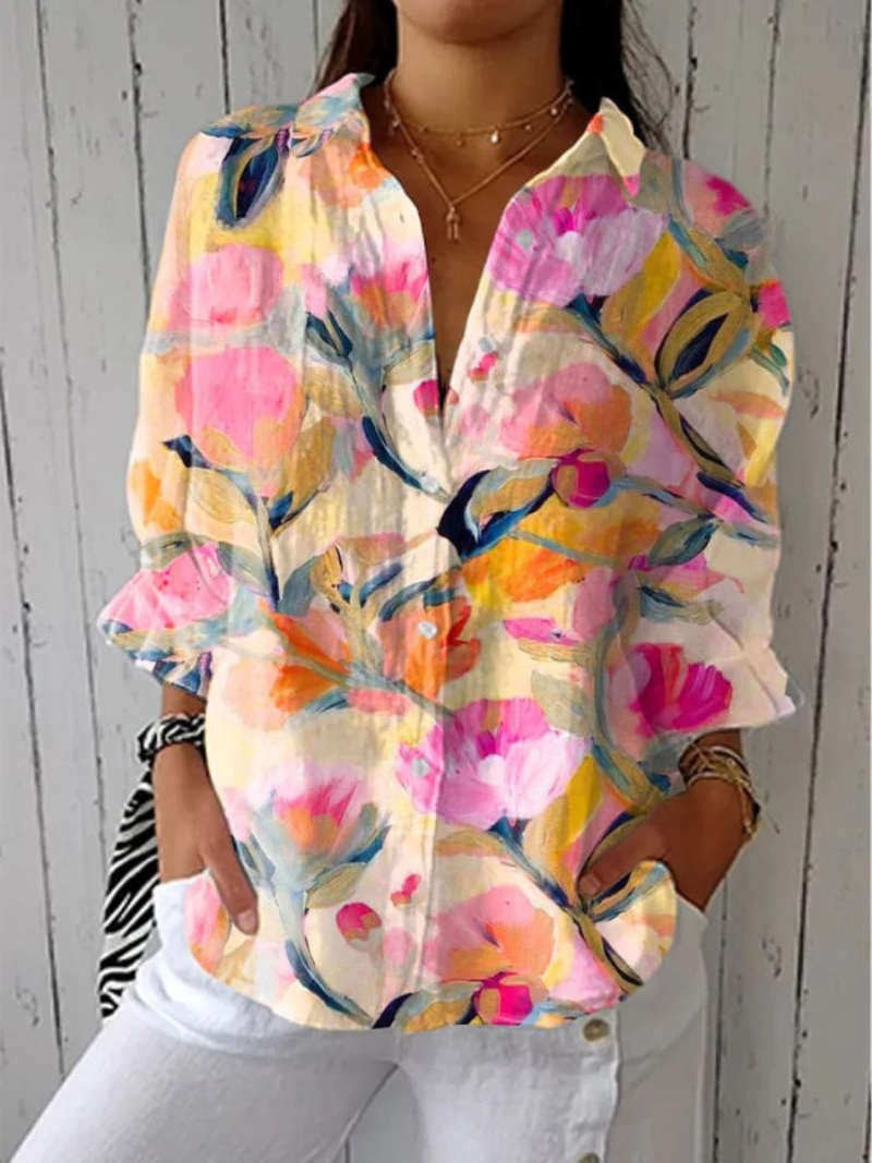 Leonor® | Camisa de Lino Casual con Estampado Floral Vintage para Mujeres