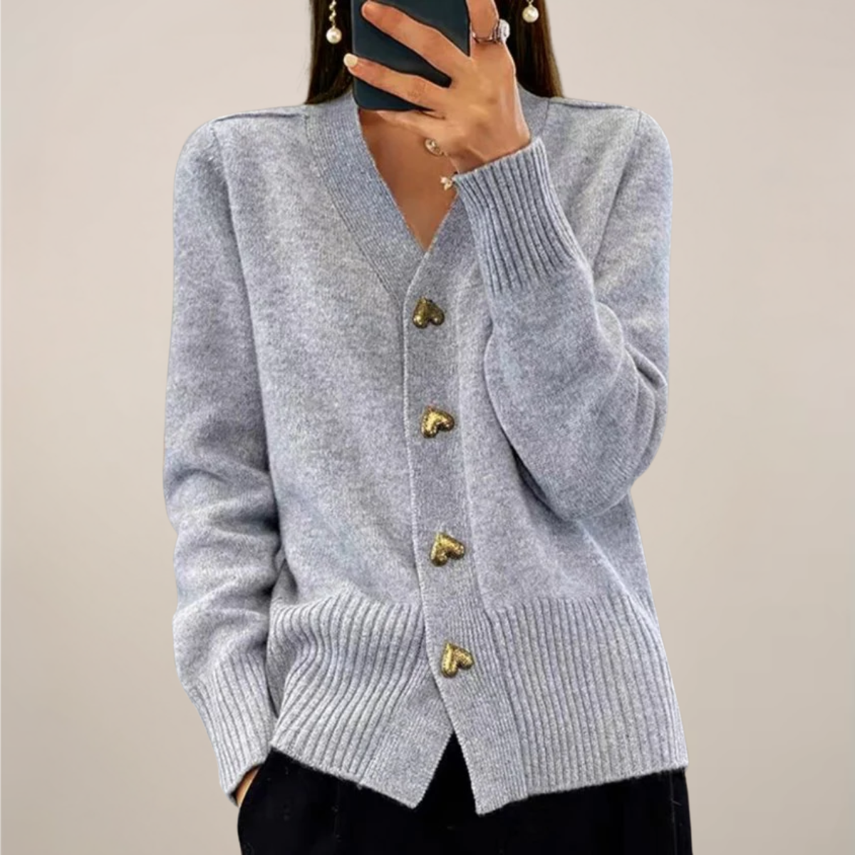 Chic Women's Cardigan with Heart Button Accents