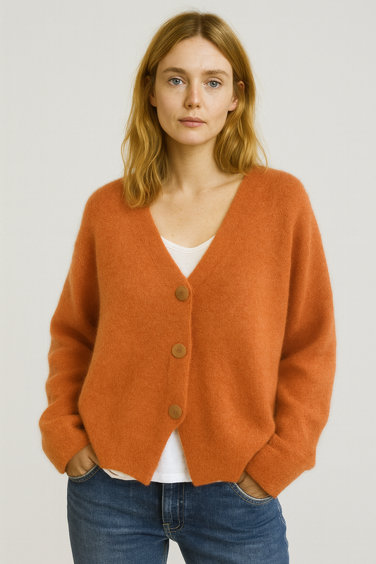 Chic Knit Cardigan Sweater for Women - V-Neck Button Design for Everyday Wear