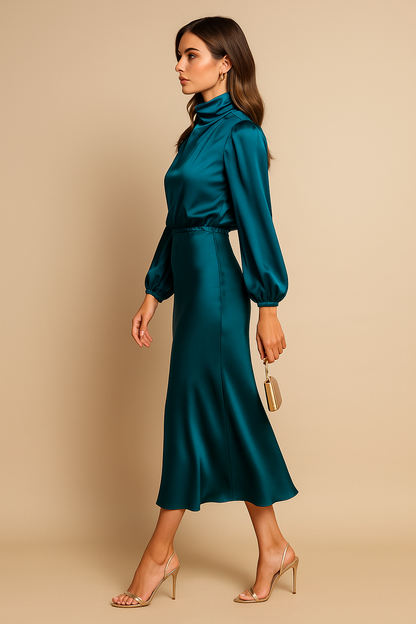Chic High Neck Midi Dress for Stylish Occasions