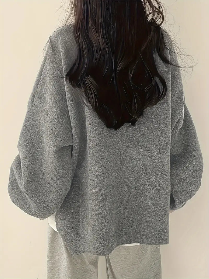 Women's Cozy Lantern Sleeve Knit Sweater - Chic Round Neck Design